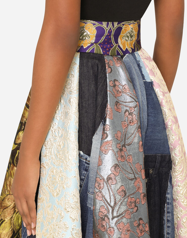 Dolce & Gabbana Patchwork denim and jacquard midi skirt BLUE F4B2PDGDY73
