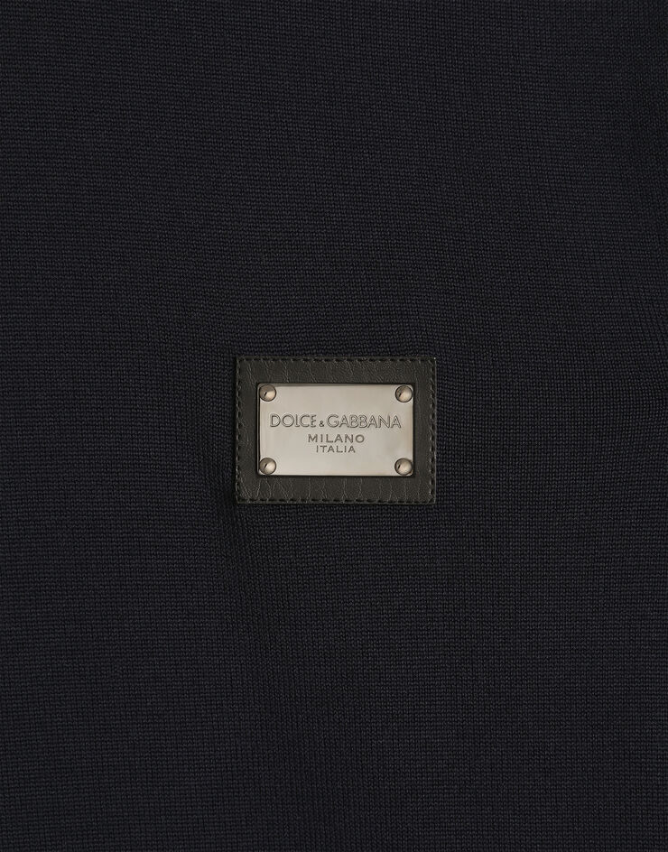 Dolce&Gabbana Wool turtle-neck sweater with branded tag Blue GXO35TJCVC7