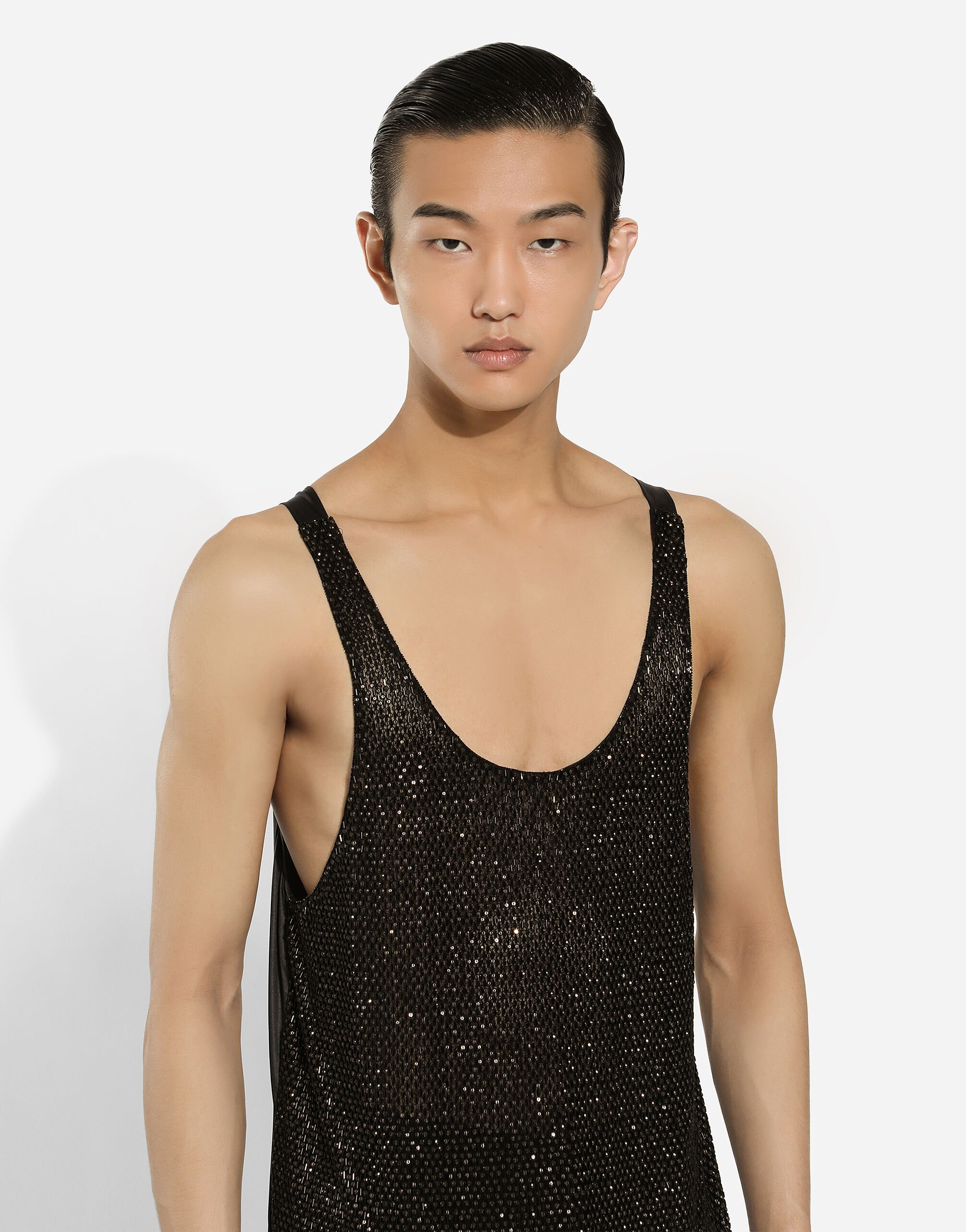 Camiseta de tirantes de seda bordada en Multicolor de Hombre Dolce Gabbana