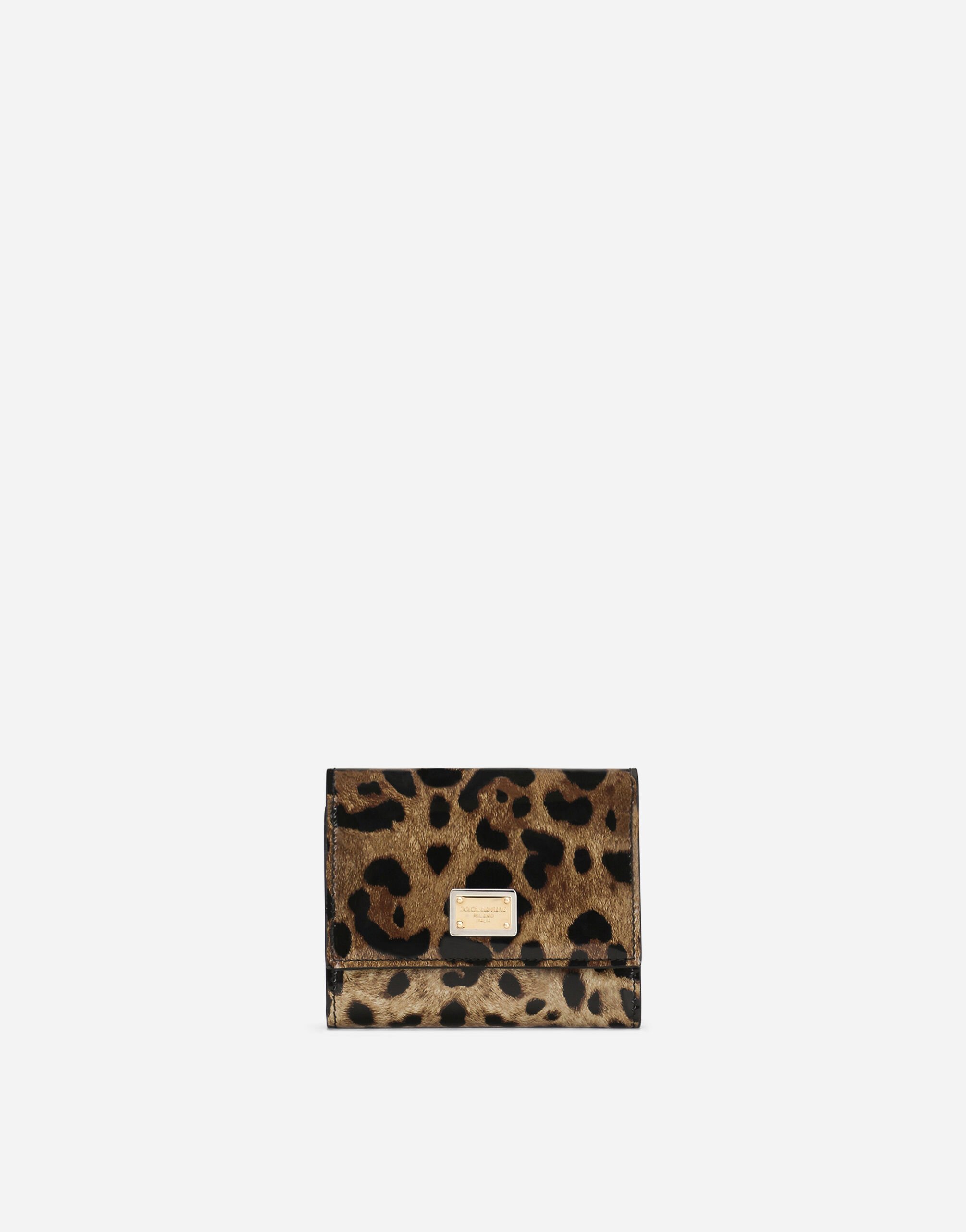 Dolce & Gabbana Cartera en piel de becerro brillante con estampado de leopardo Negro BB7475AF984