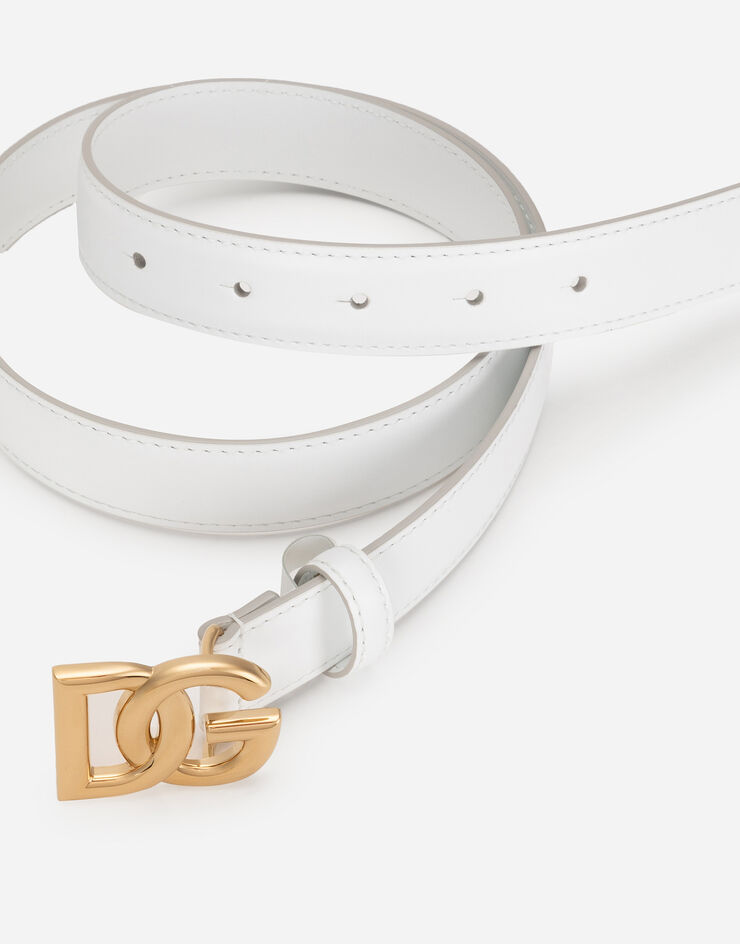 Dolce & Gabbana Ceinture en cuir de veau avec logo DG Blanc BE1447AW576