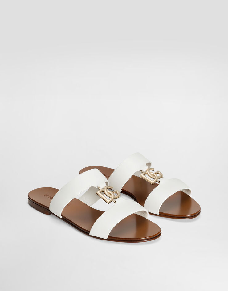 Dolce & Gabbana Calfskin sliders with DG logo White CQ0608AW576