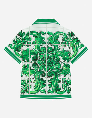 Dolce & Gabbana Camisa de popelina con estampado Maiolica verde Imprima L44S10FI5JO