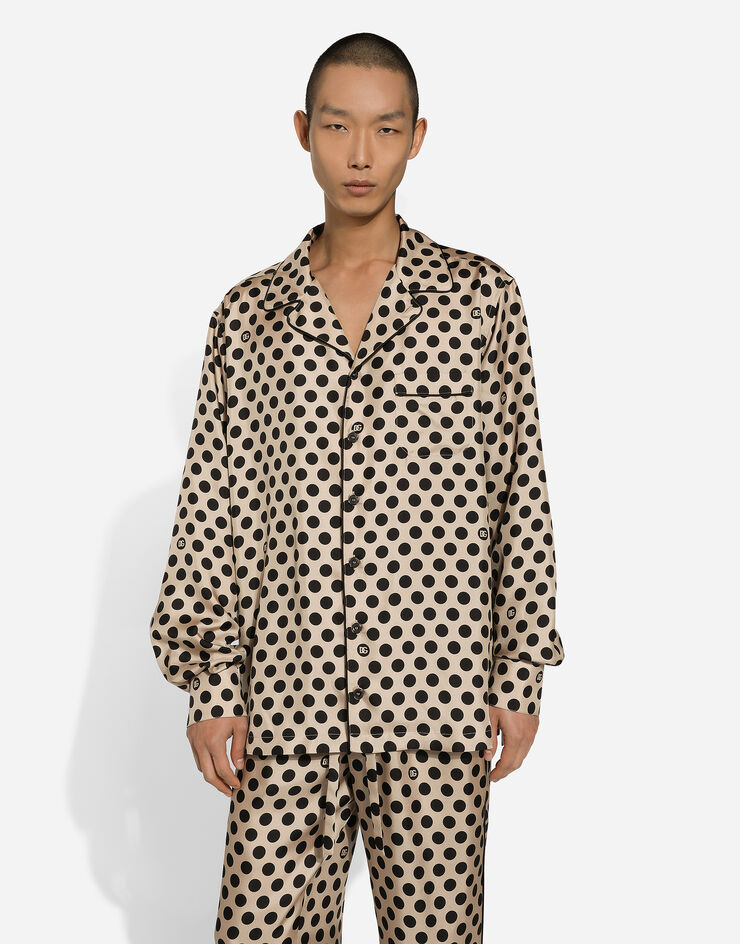 Dolce & Gabbana Camisa de seda con estampado de lunares y logotipo DG Imprima G5IF1TIS1UZ