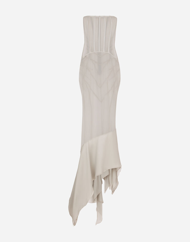 Dolce & Gabbana KIM DOLCE&GABBANA Long silk georgette dress Beige F6BFDTFUAA1