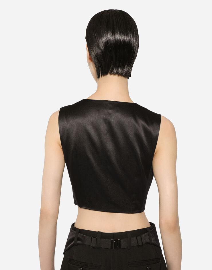 Dolce&Gabbana Chaleco corto en paño de lana Negro F790BTFU21E