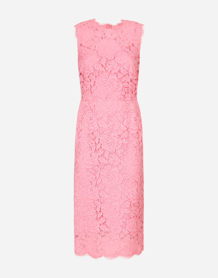 Dolce & Gabbana Branded stretch lace calf-length dress Pink F6H0ZTFLRE1