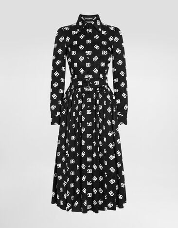 Dolce & Gabbana Robe mi-longue en charmeuse à imprimé DG all-over Multicolore F6ARQTFSA4I