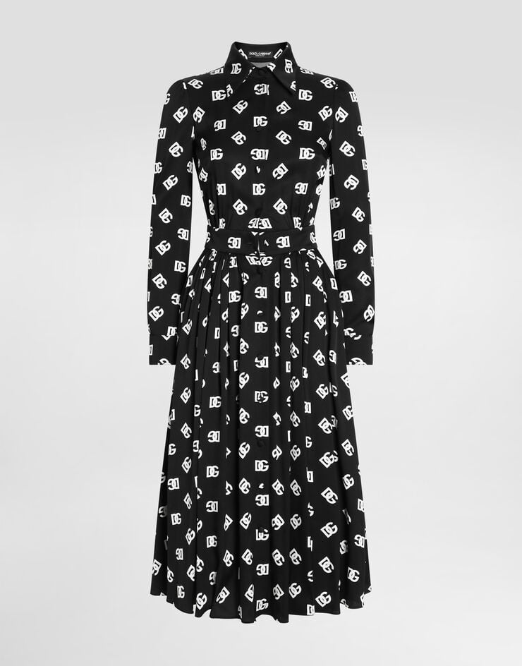 Dolce & Gabbana Charmeuse calf-length dress with all-over DG print Multicolor F6ARQTFSA4I