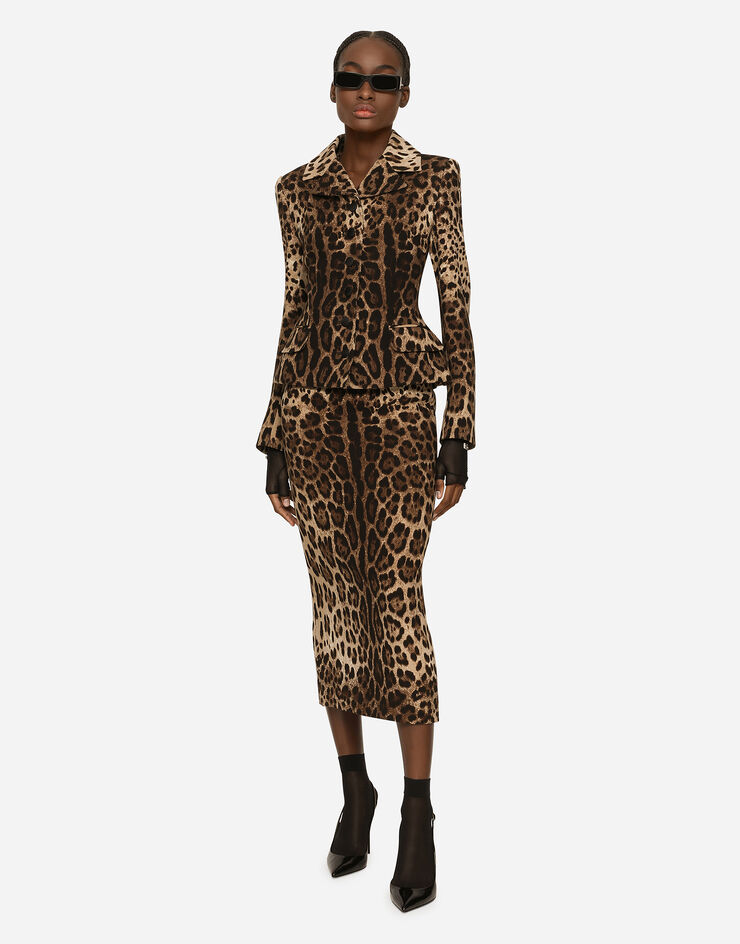 Dolce & Gabbana Einreihige Jacke aus Double-Krepp Leoprint Animal-Print F26AJTFS2A3