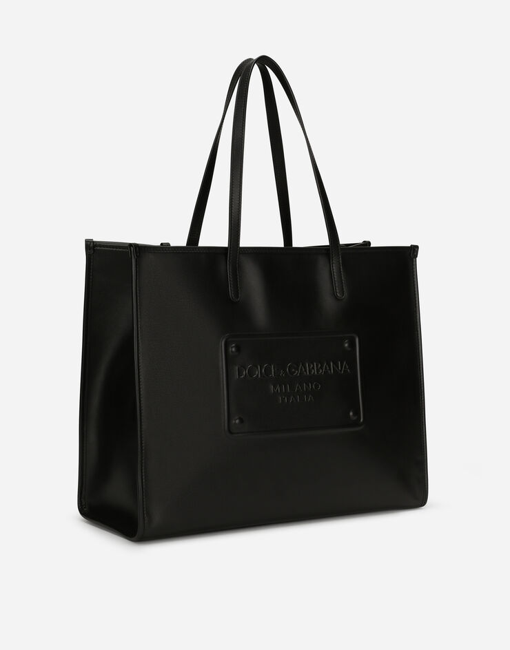 Dolce & Gabbana Shopper aus Kalbsleder mit Relieflogo Schwarz BM2219AG218