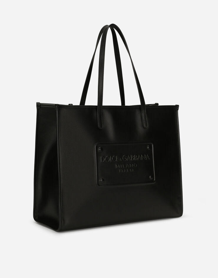 Dolce & Gabbana Bolso shopper en piel de becerro con logotipo en relieve Negro BM2219AG218