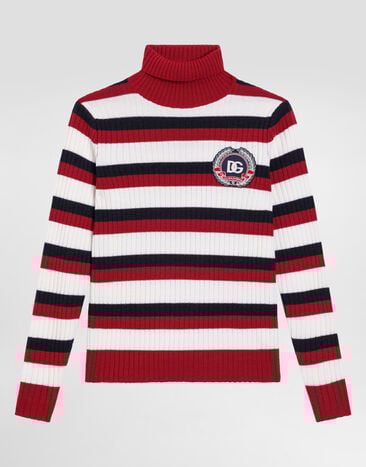 Dolce & Gabbana Wool turtleneck sweater with patch Multicolor L5KWMAJDVCD