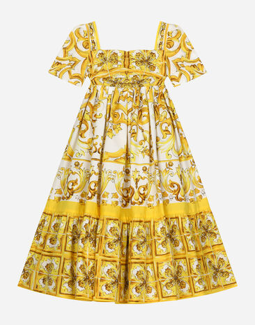 Dolce & Gabbana فستان بوبلين بطبعة ماجوليكا صفراء مطبعة LB4H48G7E1J