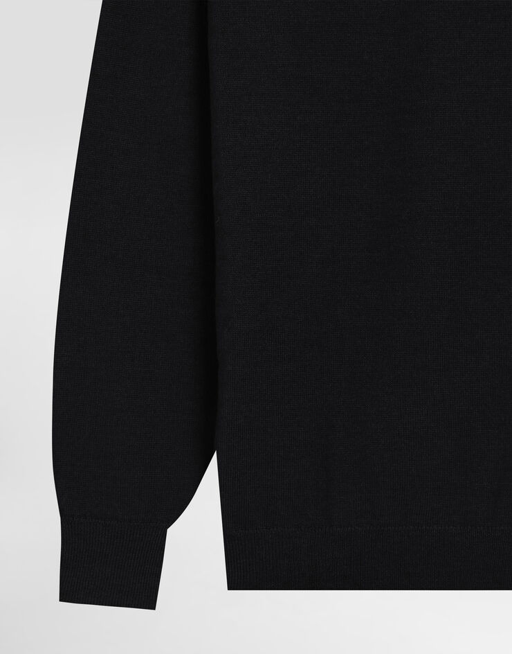 Dolce & Gabbana Plain-knit wool sweater with embroidery Blue L4KWE2JDVCA