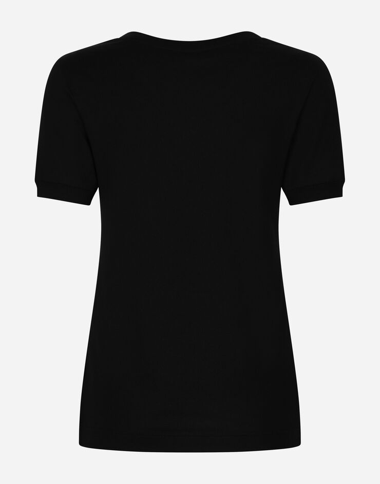 Dolce & Gabbana Cotton T-shirt with Crystal DG logo Black F8U08ZG7B3U