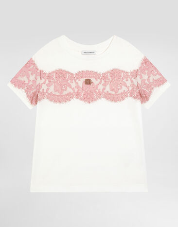 Dolce & Gabbana Jersey and lace T-shirt White L5JTNKG7O9K