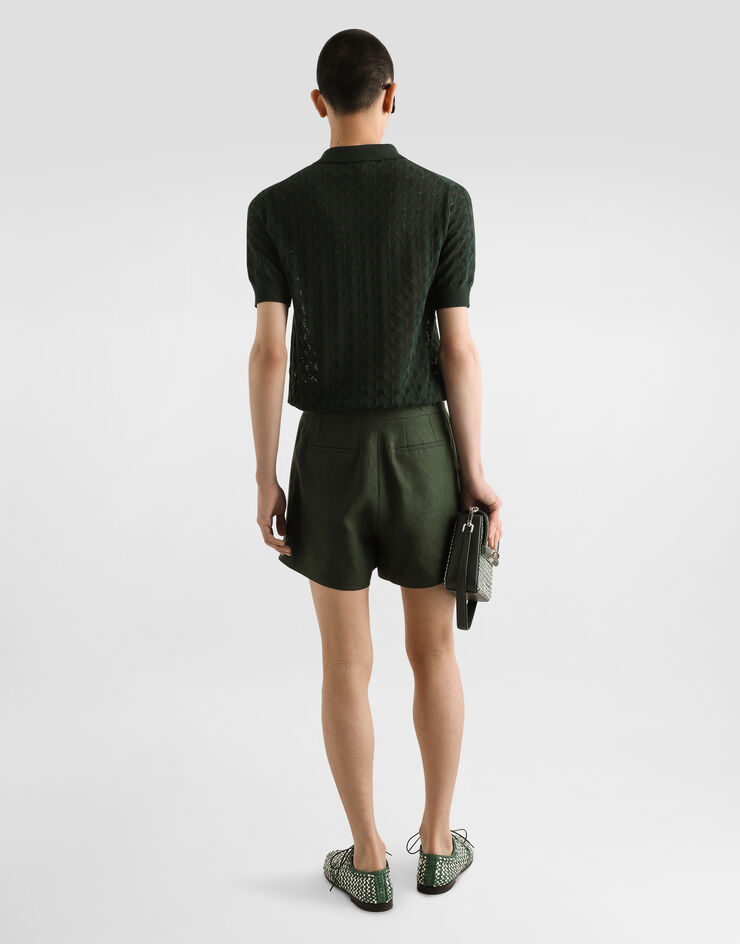 Dolce & Gabbana Bermudas de tela de lino con doble pinza Verde GP10WTFU4MC