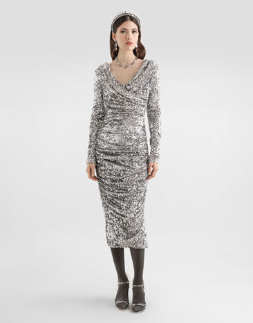 Dolce & Gabbana Robe drapée à paillettes Silver F60EMTFLSMC