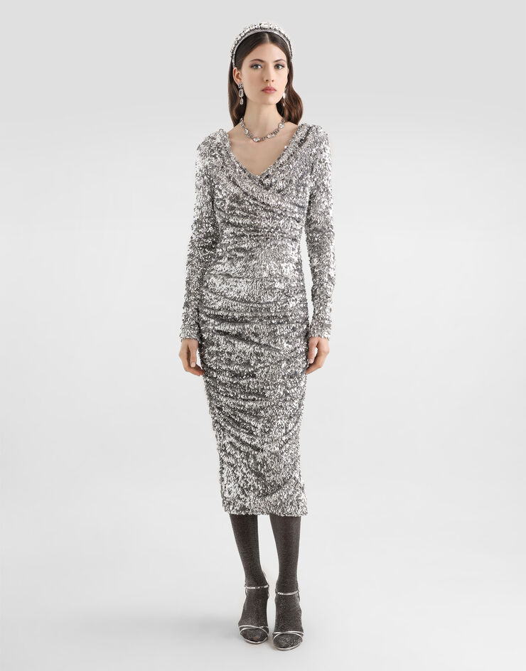 Dolce & Gabbana Draped sequin dress Silver F60EMTFLSMC