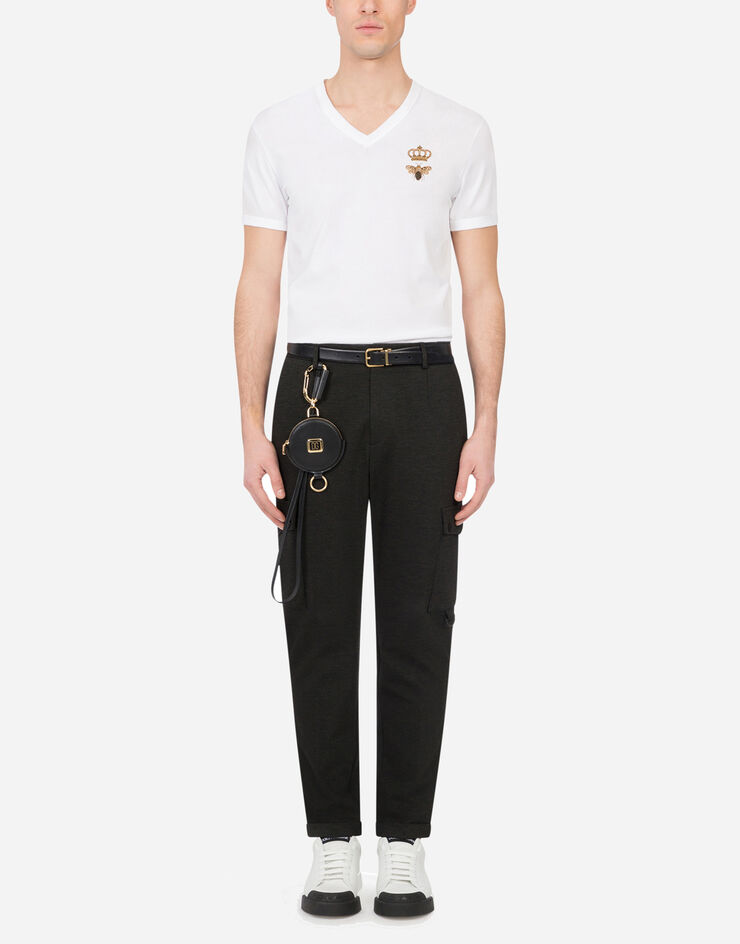 Dolce & Gabbana T-shirt v-ausschnitt baumwolle stickerei mit biene und krone WEISS G8KG0ZG7WUQ