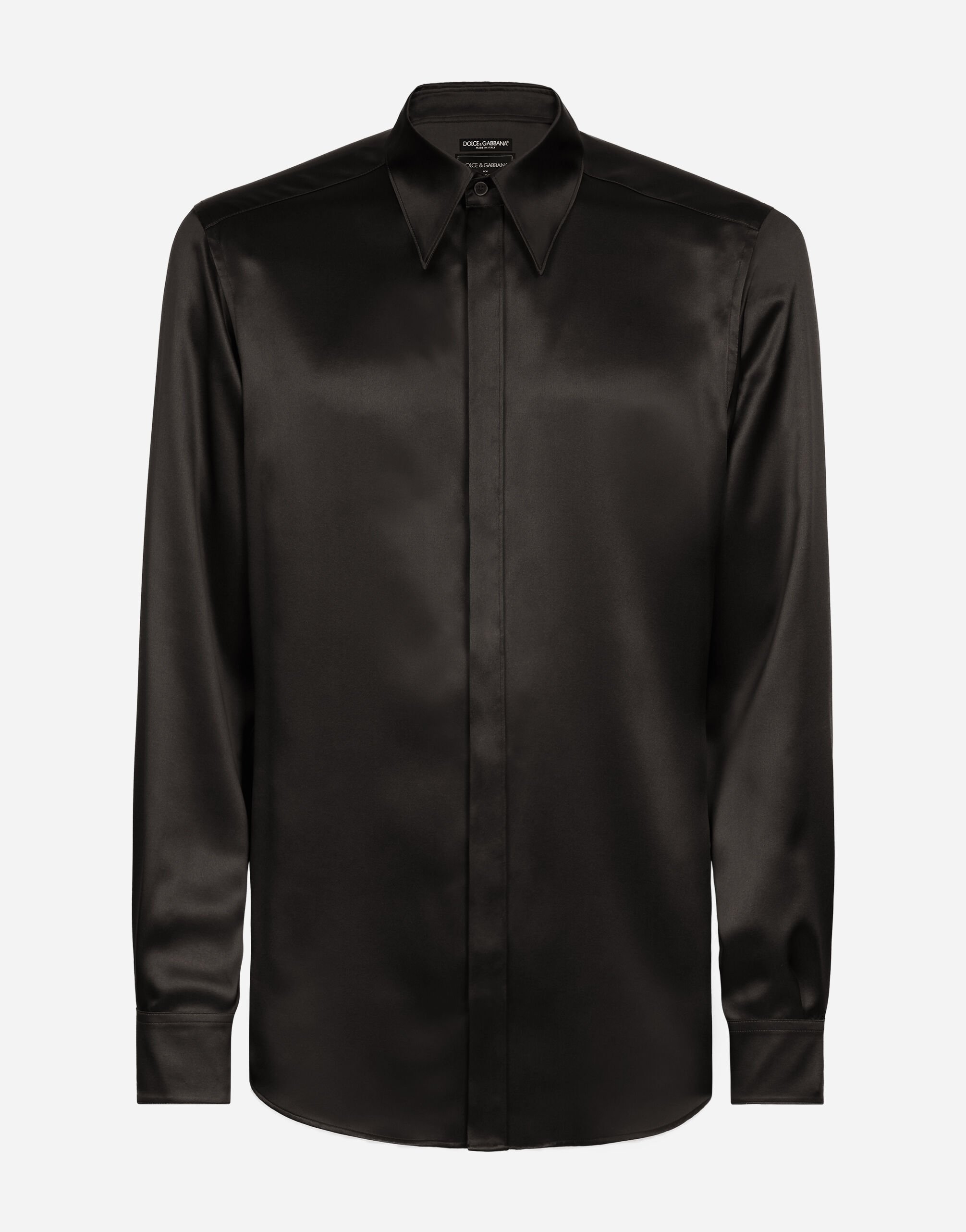 Dolce&Gabbana Silk satin Martini-fit shirt with metal DG logo Red G5IF1THI1KW