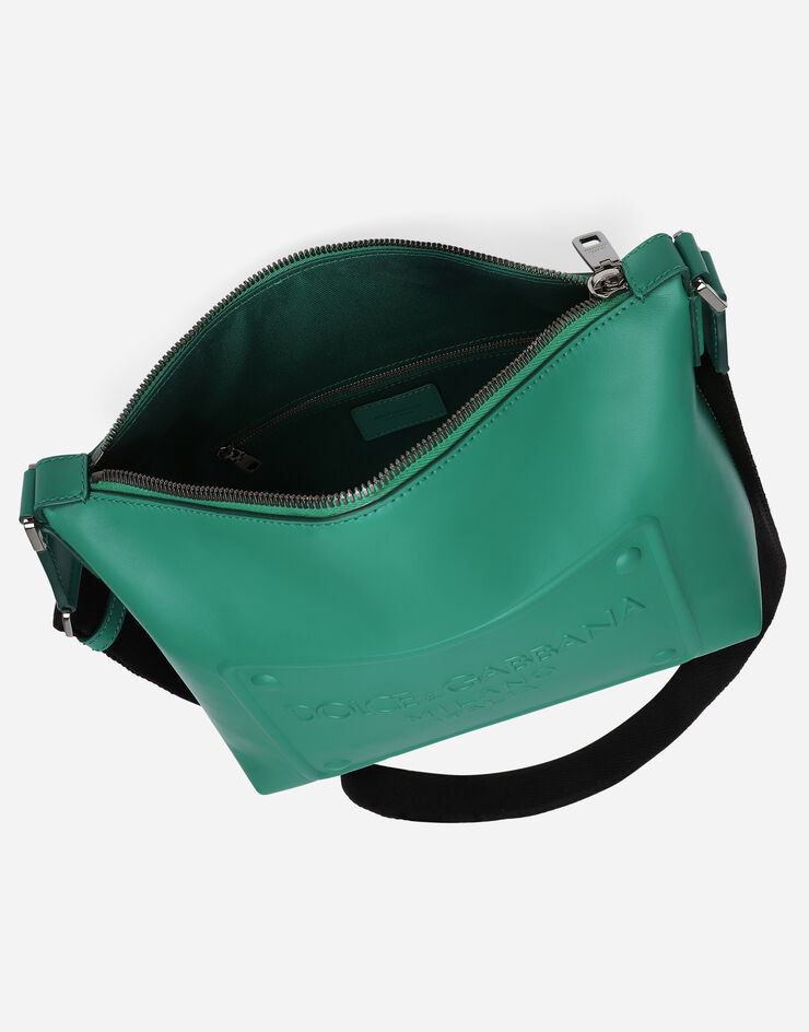 Calfskin crossbody bag with raised logo in Green for Men Dolce
