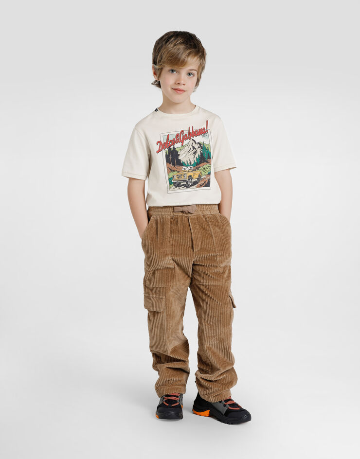 Dolce & Gabbana T-shirt in jersey con stampa cartolina Panna L4JTJDG7PJS