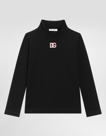 Dolce & Gabbana Interlock turtleneck with DG logo embroidery Black L5JTLEG7N9L