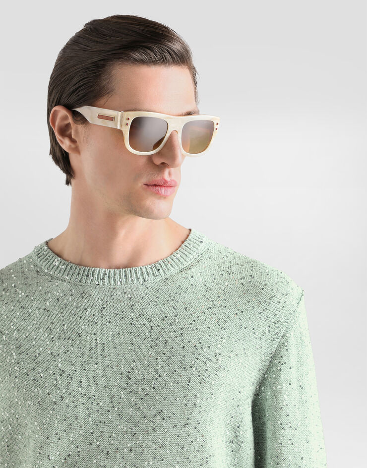 Dolce & Gabbana Cotton pullover with paillettes Green GXX02ZJGMKK