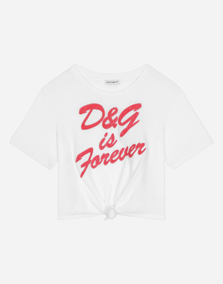 Dolce & Gabbana T-shirt in jersey con ricamo DG Bianco L5JTMYG7M1A