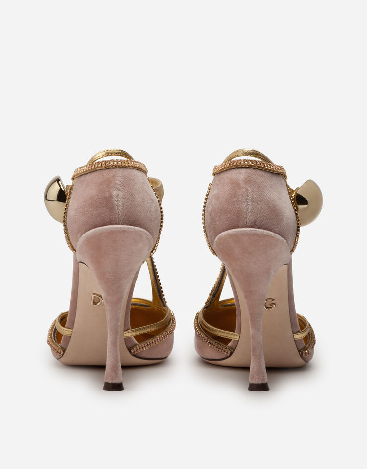 Dolce & Gabbana Velvet t-straps shoes with decorative button CIPRIA/ORO CD1447AJ700