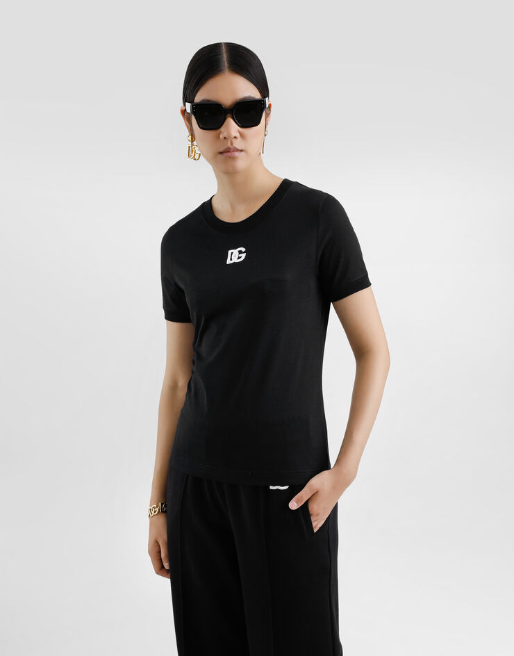 Dolce & Gabbana Jersey T-shirt with DG logo embroidery Black F8N08ZGDCYE