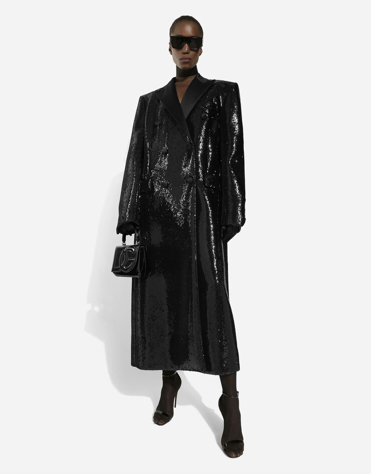 Dolce & Gabbana Abrigo de botonadura doble bordado con microlentejuelas Negro F0W1ATFLGAF