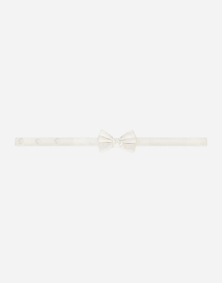 Dolce & Gabbana ربطة عنق فيونكة من الحرير مع شعار DG من عرق اللؤلؤ أبيض L0EGH3G0U05