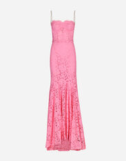 Dolce & Gabbana Long branded stretch lace dress Pink F6DIHTFURAG