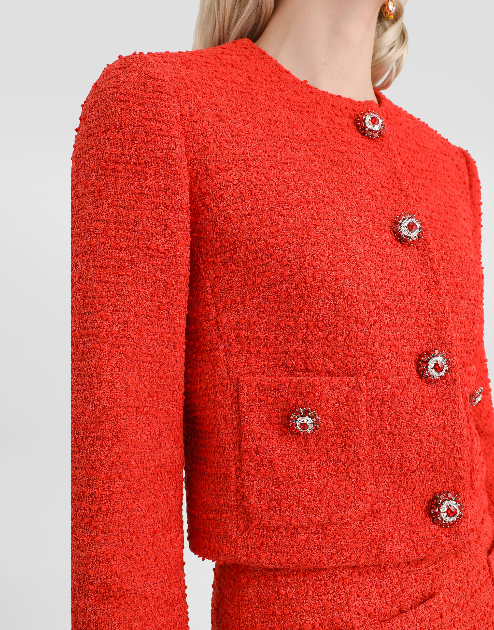 Single-breasted tweed jacket with jewel buttons in Orange for