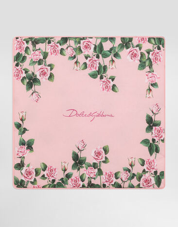 Dolce & Gabbana Jersey blanket with Dolce&Gabbana logo and rose Multicolor LNJAE7II7HT