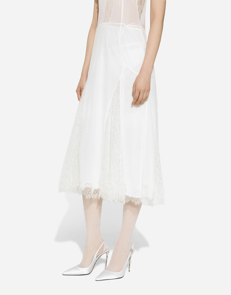 Dolce & Gabbana Organzine and lace calf-length dress with asymmetrical neckline White F6JCBTGDCFA