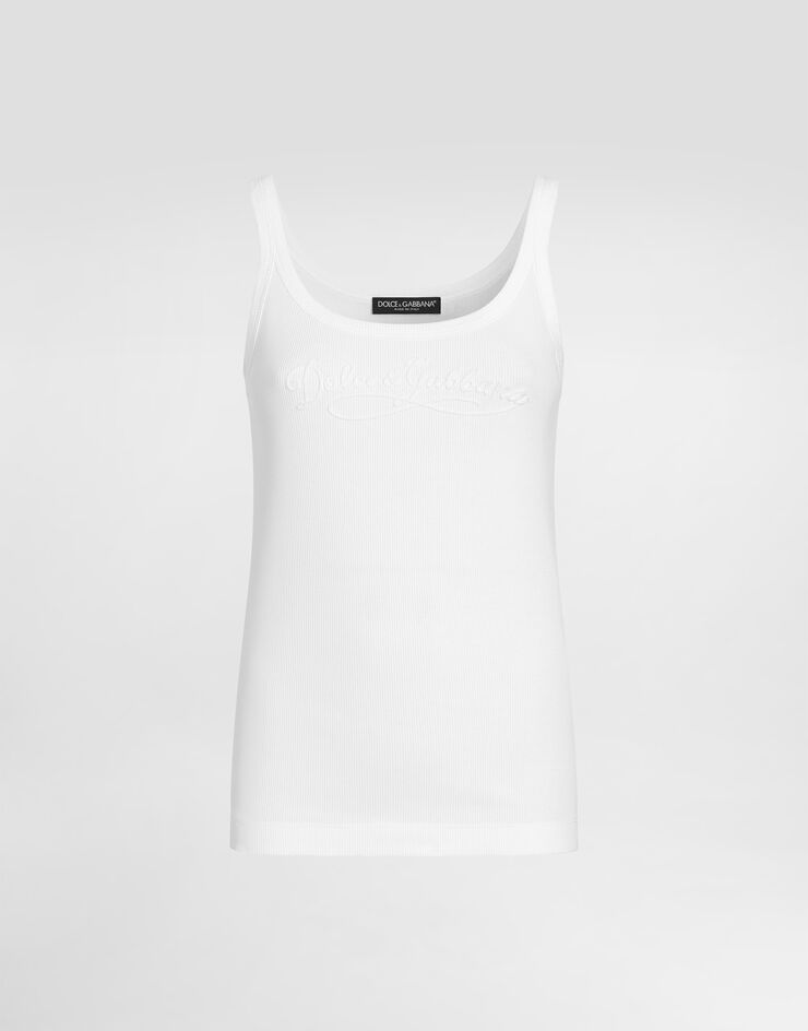 Dolce & Gabbana Top de tirantes acanalado con bordado White F8K97ZGDDL0