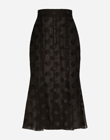 Dolce & Gabbana Gonna godet in seta devorè con logo DG Nero F4CCHTFJ9AF