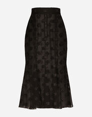 Dolce & Gabbana Dévoré satin godet skirt with DG logo Black FXV15ZJFMBC