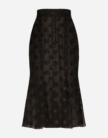 Dolce & Gabbana Dévoré satin godet skirt with DG logo Black FXO05ZJFMBC