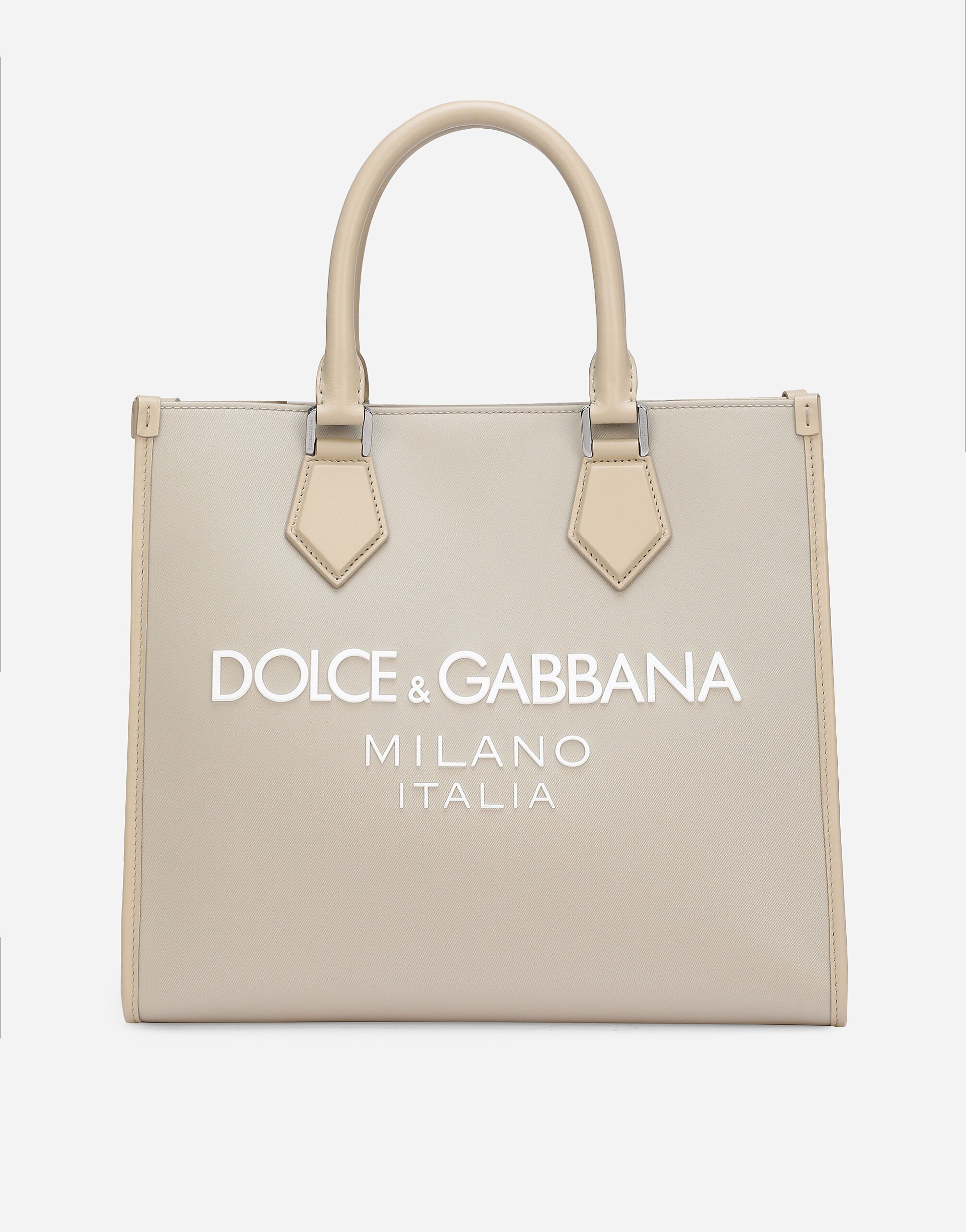 Dolce & Gabbana Small nylon shopper with rubberized logo Brown BM2331A8034