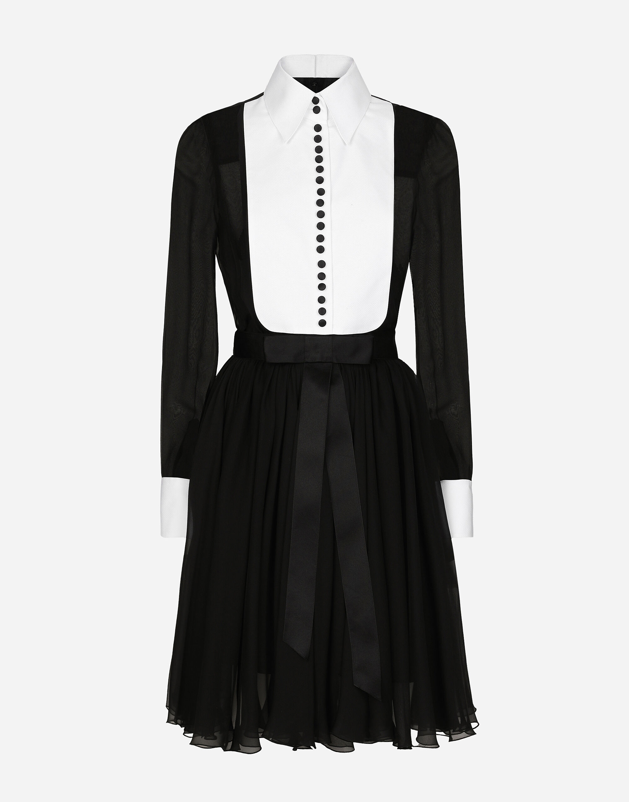 Chiffon midi shirt dress with piqué cuffs and shirt front in Black for  Women | Dolce&Gabbana®