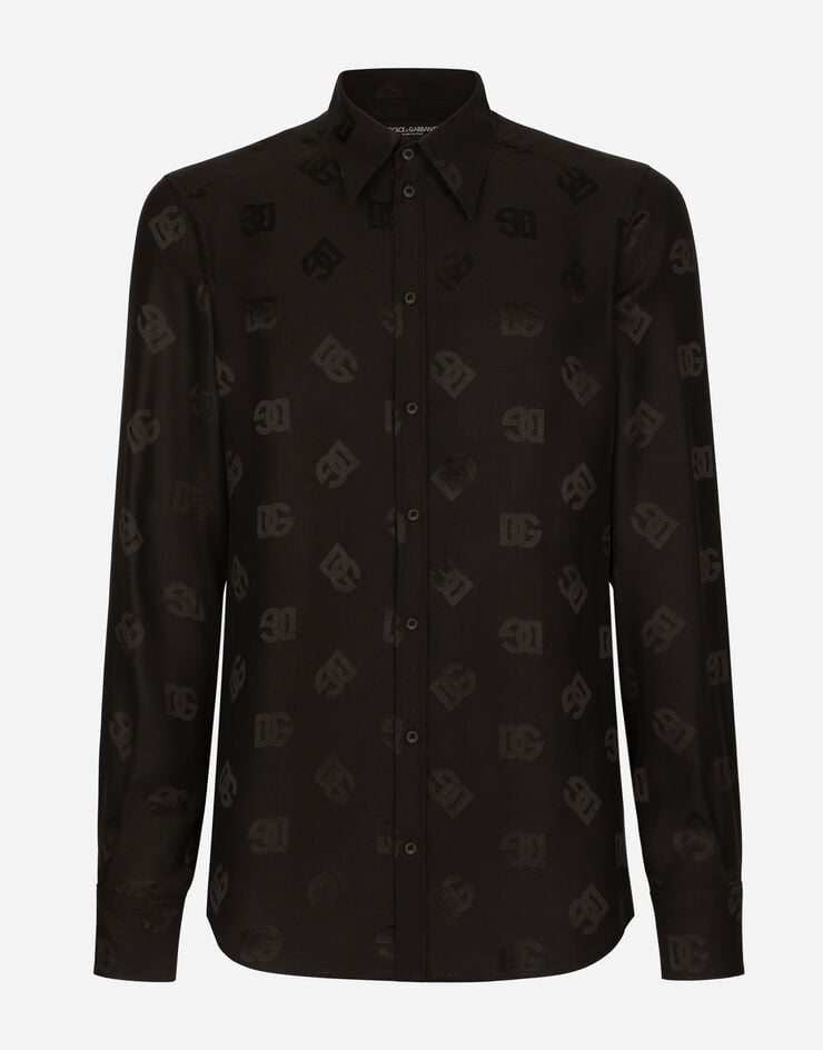 Dolce & Gabbana Camisa Martini en jacquard de seda con DG Monogram Negro G5IX8TFJ1JO