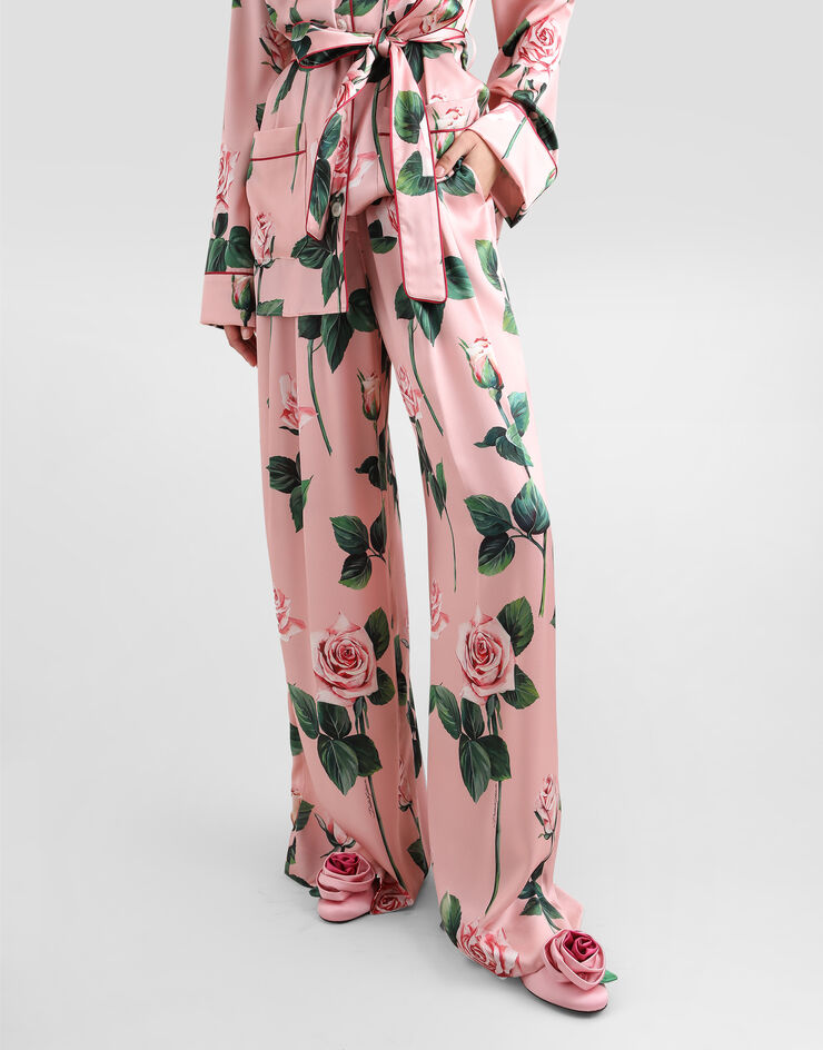 Dolce & Gabbana Silk pajama pants with rose print Print FTCISTFSA7D