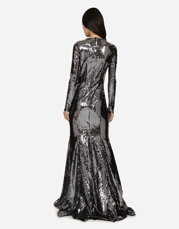 Dolce & Gabbana Long sequined dress with corset detailing Grey F6AUGTFLSHF