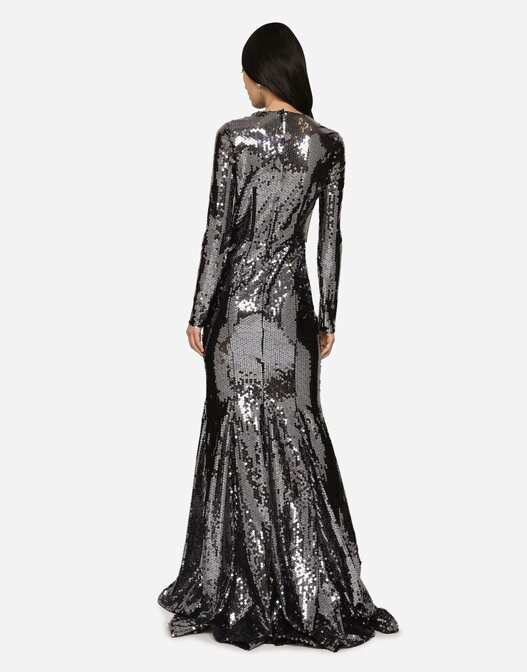 Dolce & Gabbana Robe longue à paillettes et détail bustier Gris F6AUGTFLSHF