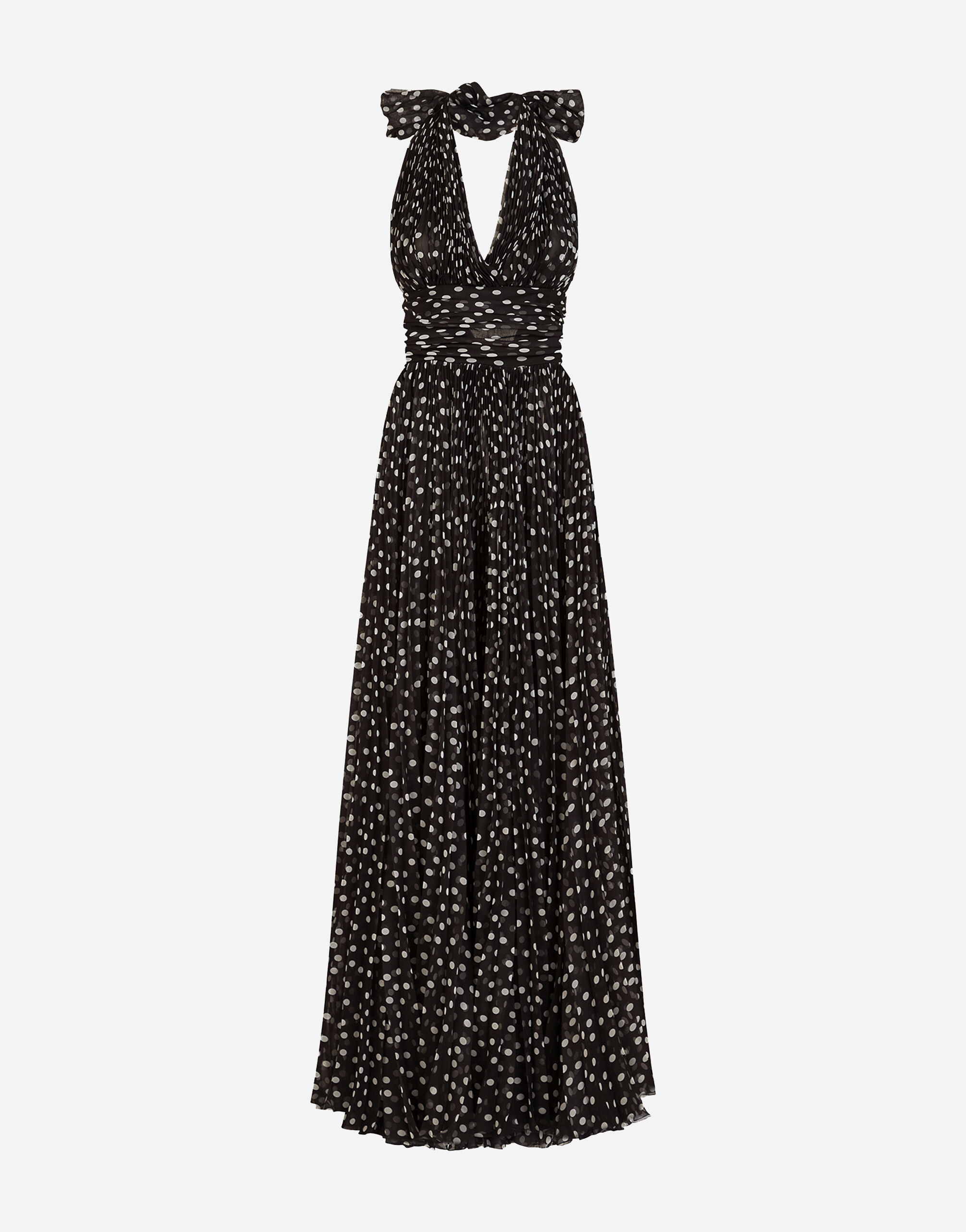 Dolce&Gabbana Long dress in polka-dot print chiffon Black F6DKITFU1AT